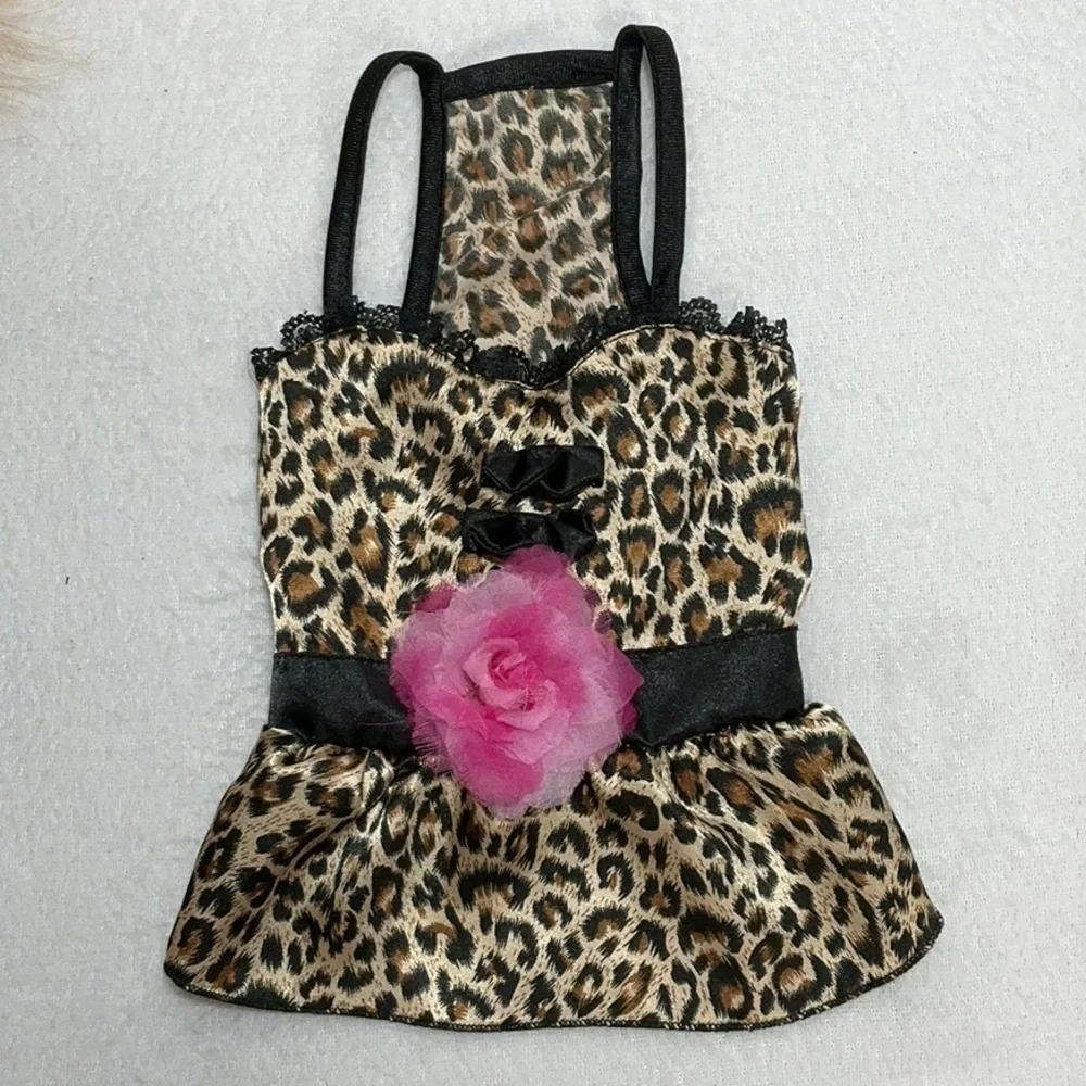 Leopard Print Dog Dress with Pink Flower